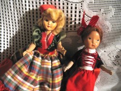 LOT 27 7.5'' BLONDE MOHAIR FASHION DOL RED PLAID & COMPO 40s DOLL